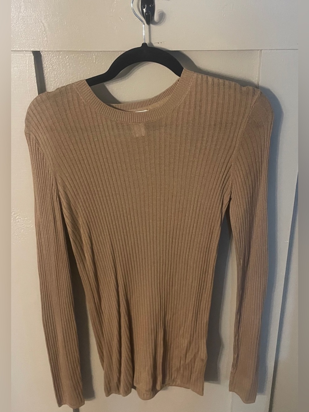 H&M Ribbed Long-Sleeve Knit Dress in Light Brown - M